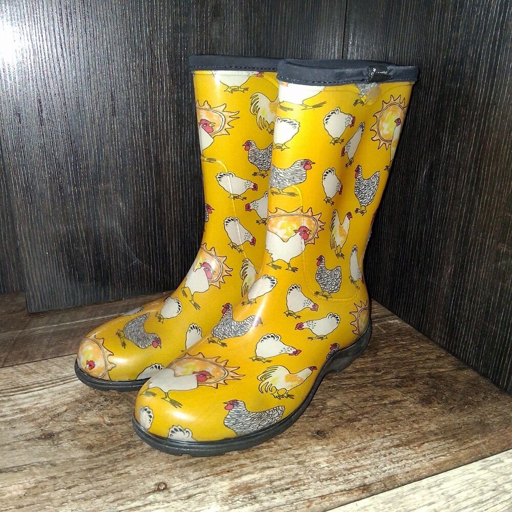 Sloggers Women's Novelty Chicken Print Rain & Garden Boots Size 7 Farm Country